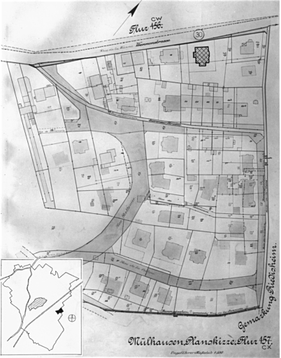 Plan cadastral de 1905, avec la situation des édifices inventoriés. Extrait de la section CX. Maison, 30 rue de la Wanne.