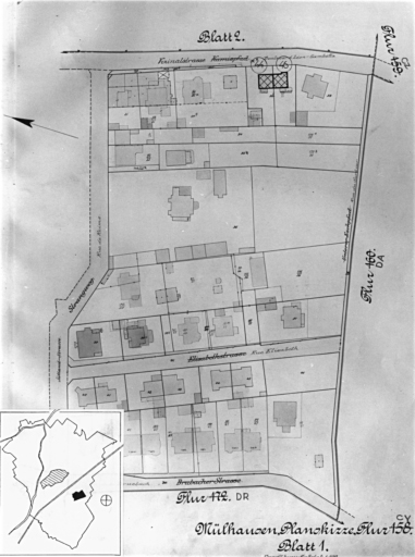 Plan cadastral de 1905, avec la situation des édifices inventoriés. Extrait de la section CY. Maison, 46-48 boulevard Léon Gambetta.