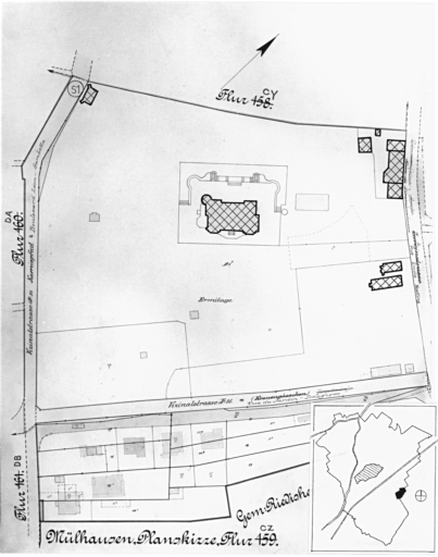 Plan cadastral de 1905, avec la situation des édifices inventoriés. Extrait de la section C2. Villa l'Ermitage, 51 boulevard Léon Gambetta.