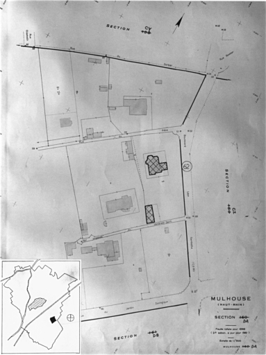 Plan cadastral de 1905, avec la situation des édifices inventoriés. Extrait de la section DA. Villa, 62 boulevard Léon Gambetta.