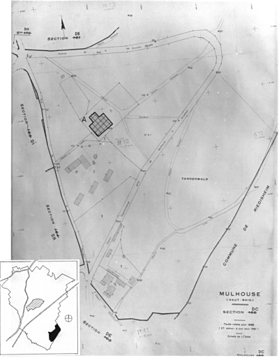 Plan cadastral de 1905, avec la situation des édifices inventoriés. Extrait de la section DC : jardin zoologique.