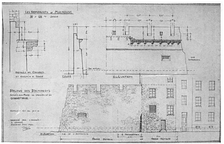 Relevé des remparts situés en face de l'ancien No 44 Grand'Rue.