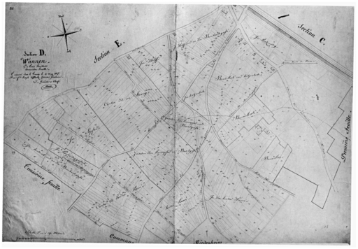 Extrait du plan cadastral de 1827 : section D, Wannen, deuxième feuille.