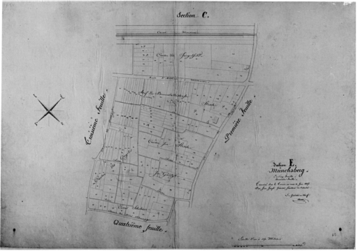 Extrait du plan cadastral de 1827 : section E, Münschberg, deuxième feuille.