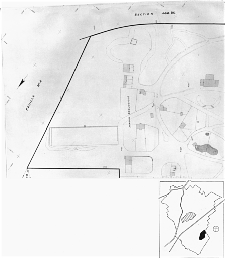 Plan cadastral de 1905, avec la situation des édifices inventoriés. Extrait de la section DB : jardin zoologique.