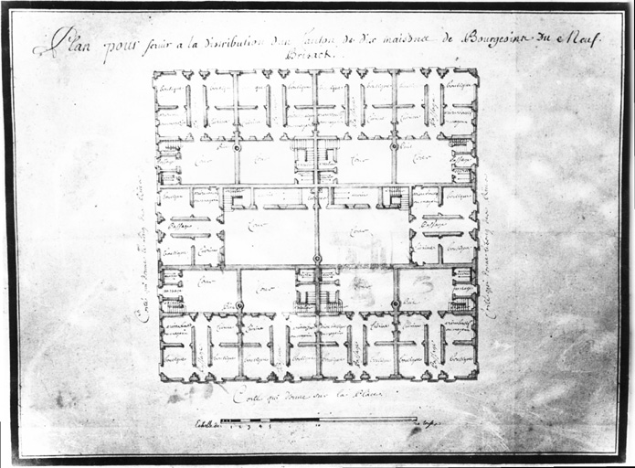 Plan de distribution de dix maisons de bourgeois.