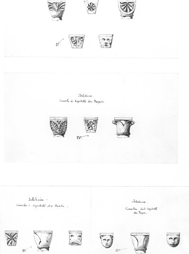 Dessin des consoles de chapiteaux de la façade occidentale.