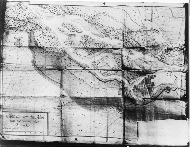 Carte du cour du Rhin avec les environs de Brisack / première feuille.