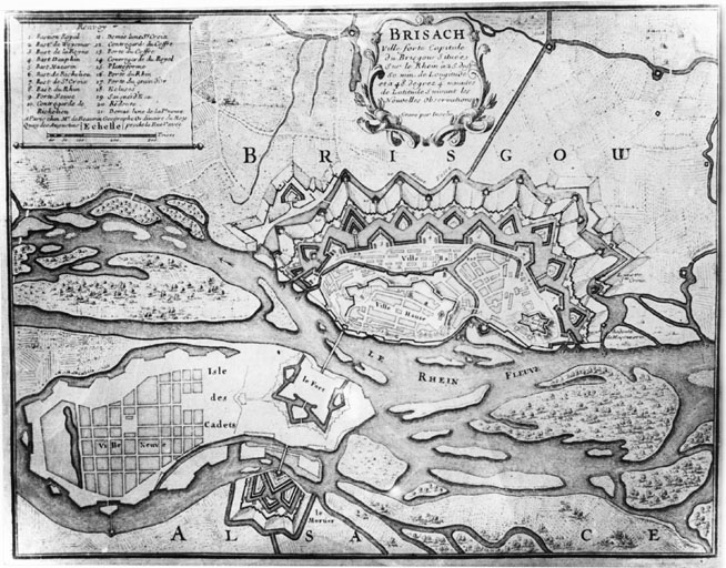 Carte de la ville de Neuf-Brisach de ses fortifications et des environs, gravée par Inselin.