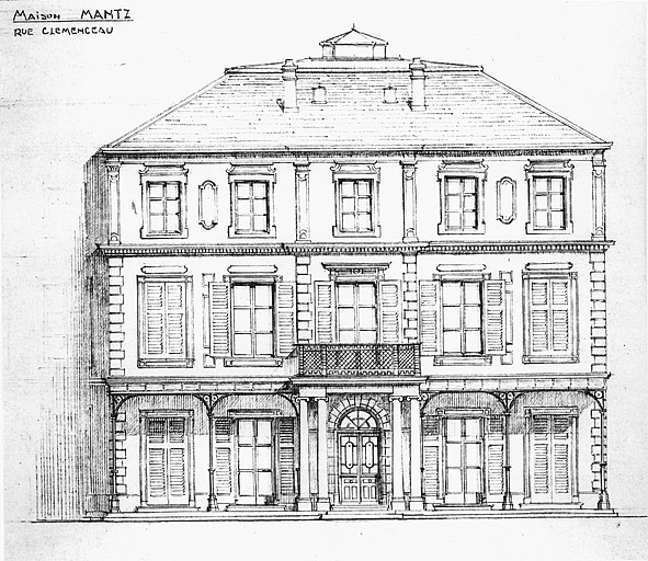 Dessin de la maison Mantz : élévation antérieure.