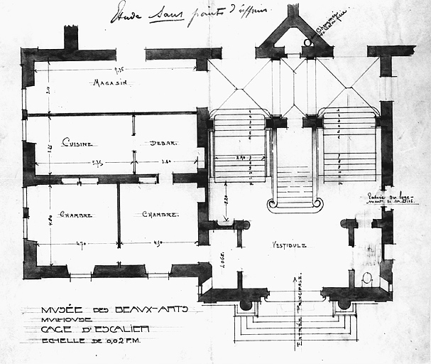 Plan partiel du rez-de-chaussée (cage d'escalier et logement du concierge).