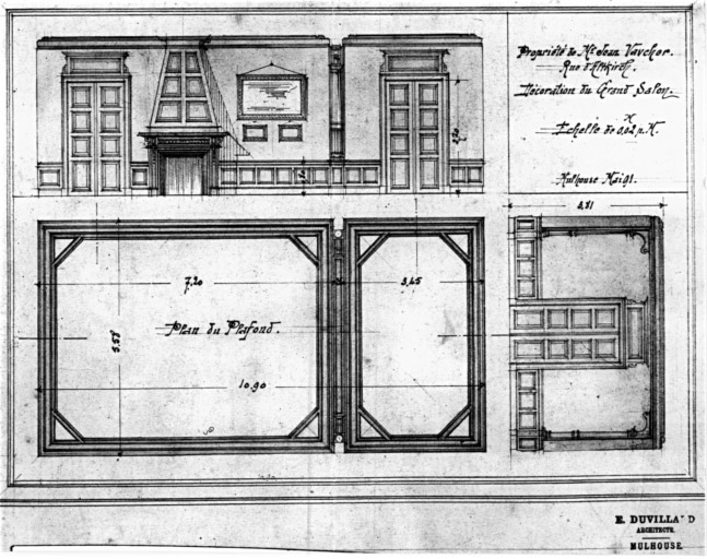 Bureaux et magasins, 3 avenue Clémenceau. Décoration du grand salon.