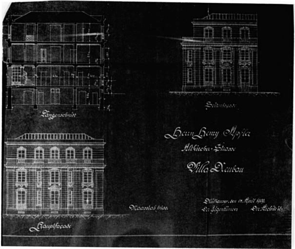 Coupe longitudinale, élévations de la villa 15a.