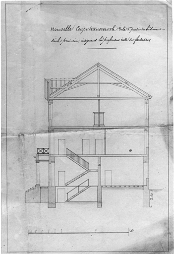 Nouvelle coupe transversale de la cinquième partie du bâtiment, indiquant la profondeur réelle des fondations.