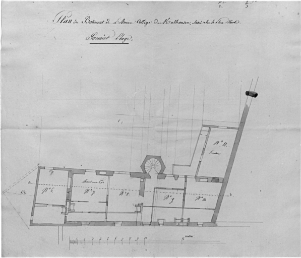 Plan de l'ancienne école ou collège de la ville de Mulhausen située sur la place Verte : premier étage.