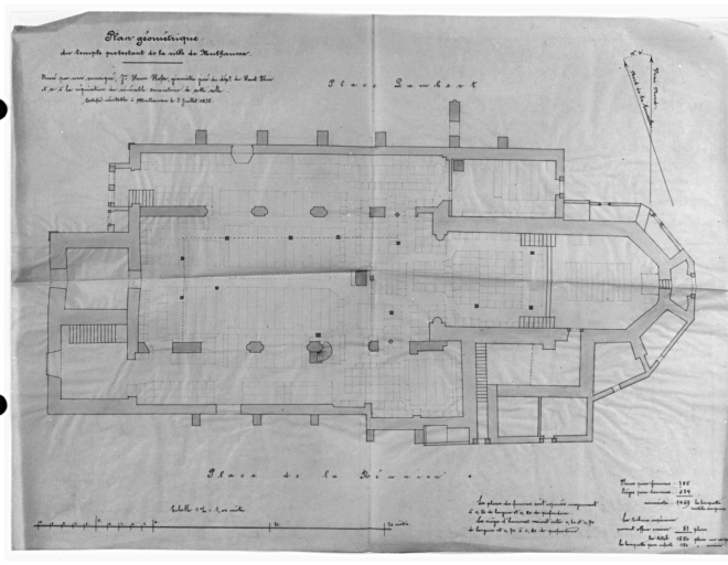 Eglise détruite : plan géométrique du temple au niveau du sol.