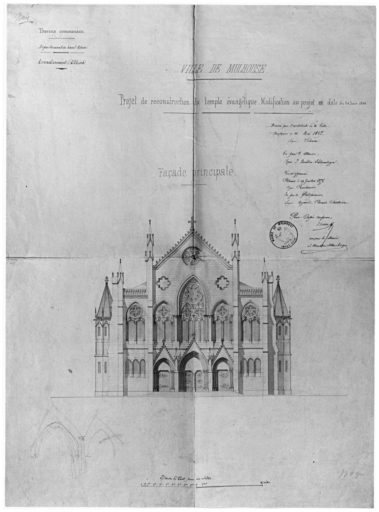 Reconstruction du temple évangélique. Modification du projet en date du 24 juin 1856. Façade principale.