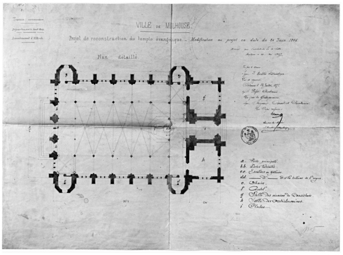 Reconstruction du temple évangélique. Modification du projet en date du 24 juin 1856. Plan détaillé.