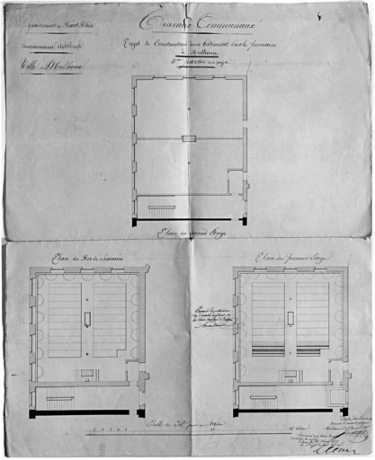 Projet de construction troisième partie. Plans du rez-de-chaussée, du premier étage et du deuxième étage.