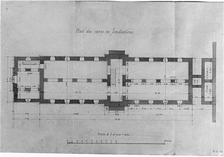 Projet de construction. Plan des caves et fondations.