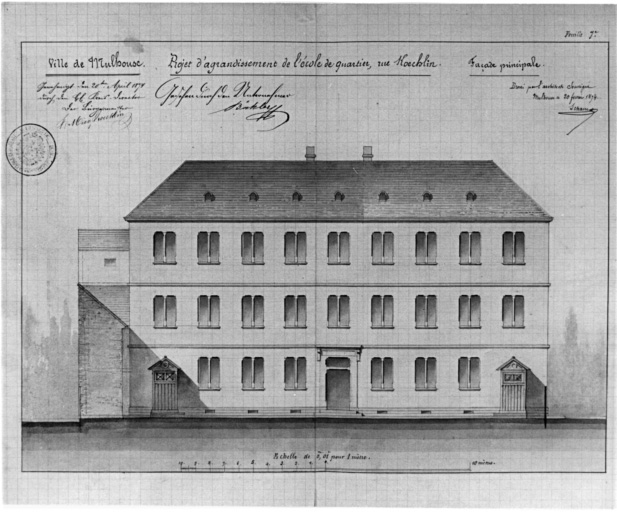 Projet d'agrandissement de l'école. Façade principale.