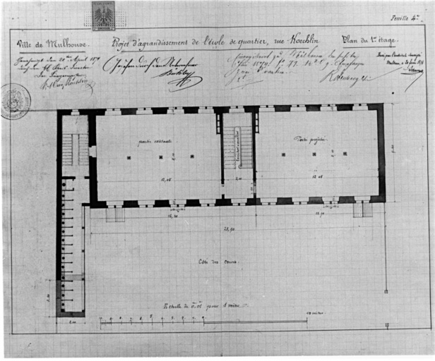 Projet d'agrandissement de l'école. Plan du premier étage.