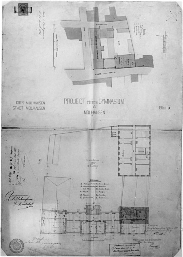 Projet de lycée : plan du deuxième étage et de situation.