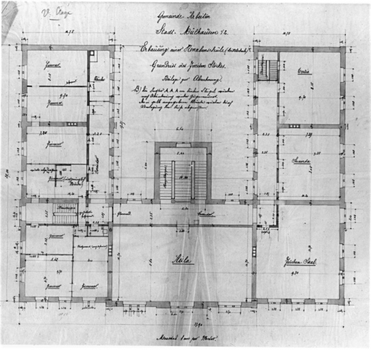 Construction d'une école spéciale de garçons (Mittelschule). Plan du deuxième étage.