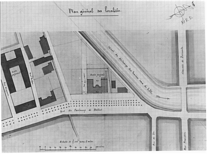 Construction d'une école spéciale de garçons (Mittelschule). Avant-projet : plan général des localités.