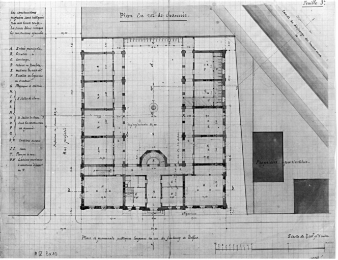 Construction d'une école spéciale de garçons (Mittelschule). Avant-projet : plan du rez-de-chaussée.