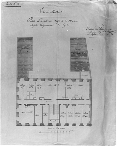 Plan du deuxième étage de la maison appelée vulgairement le Lycée.