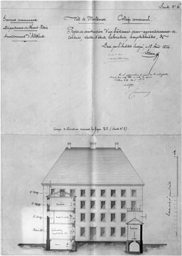 Projet de construction d'un bâtiment pour agrandissement : coupe et élévation.