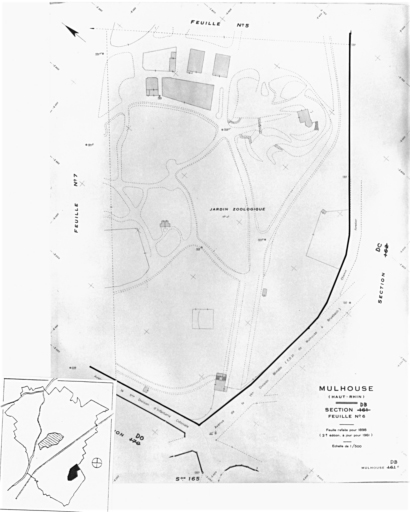 Plan cadastral de 1905, avec la situation des édifices inventoriés. Extrait de la section DB : jardin zoologique.