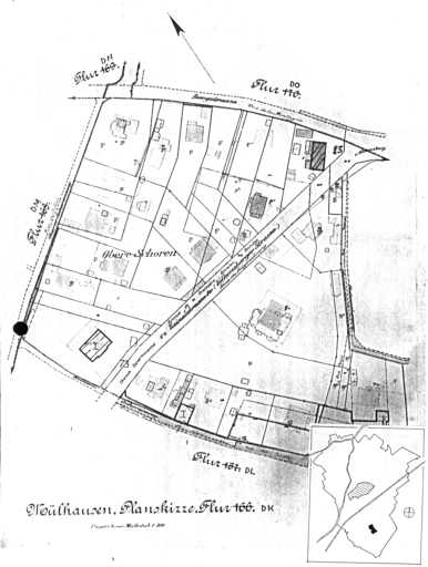 Plan cadastral de 1905, avec la situation des édifices inventoriés. Extrait de la section DK. Edifice repéré : auberge, 83 avenue de la Première Division Blindée.