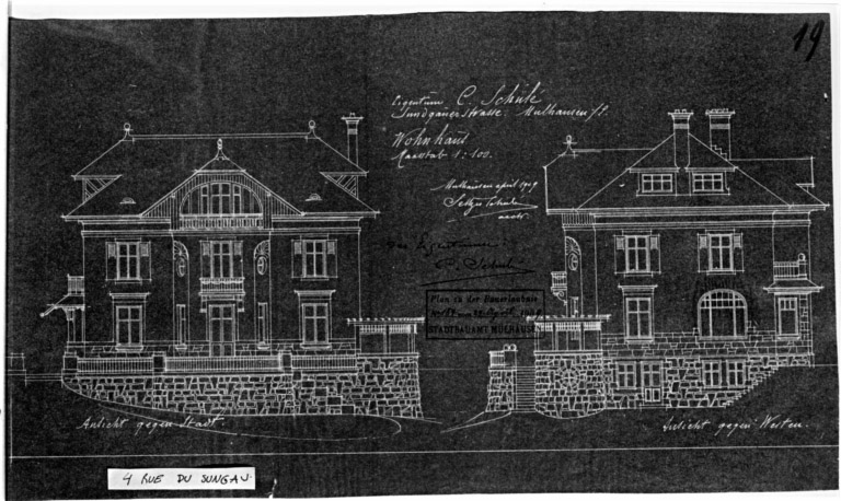 Elévation vers la ville et élévation ouest.