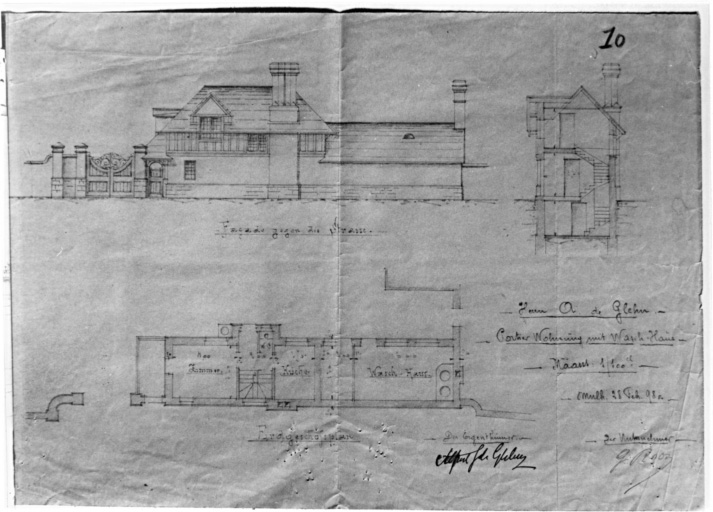 Maison du portier : plan, coupe et élévation.