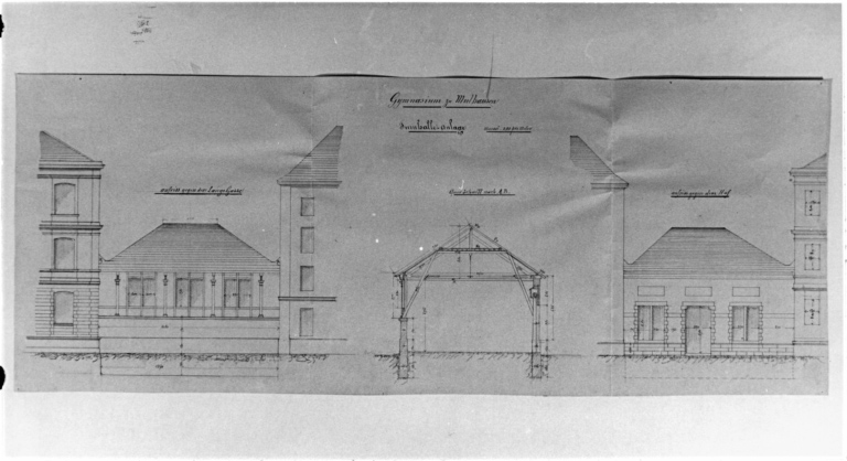 Lycée de Mulhouse : élévations et coupe de la salle de gymnastique.