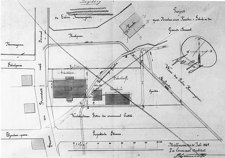 Ecole primaire rue de Brunstatt. Projet pour une école de garçons. Plan de situation.