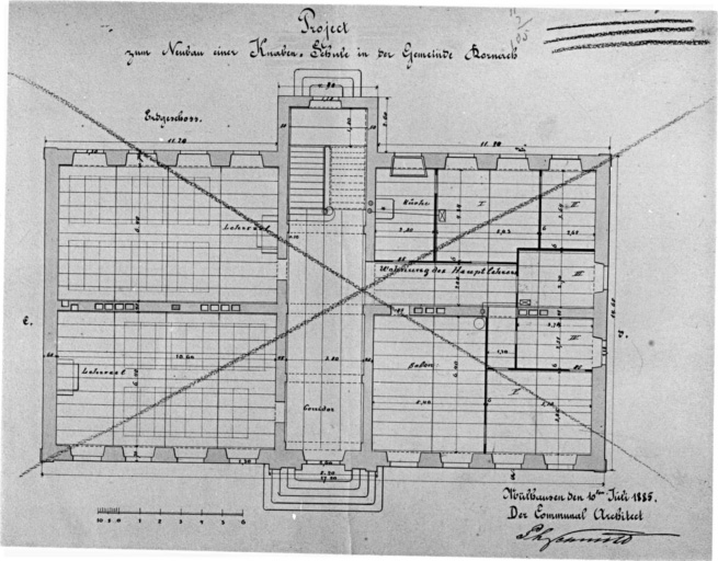 Projet pour une école de garçons. Plan du rez-de-chaussée.