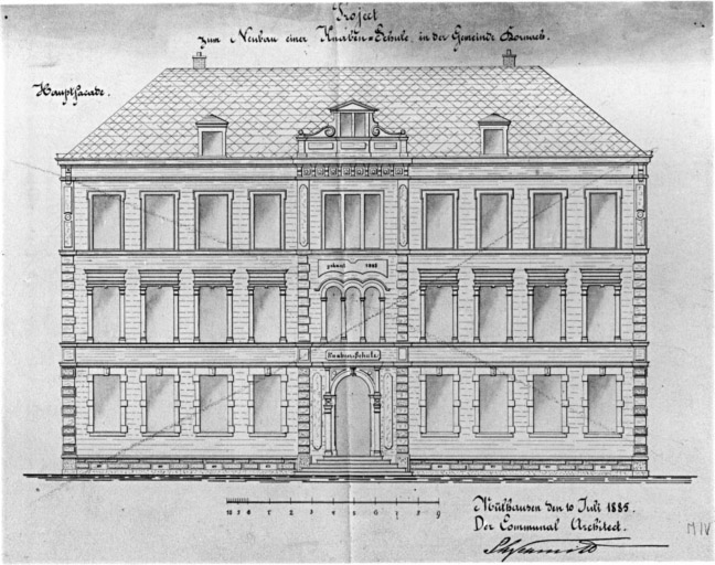 Projet pour une école de garçons. Elévation principale.