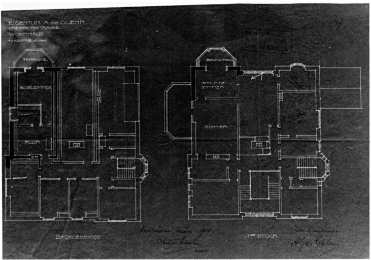 Plan du comble et du premier étage (ajout d'un bow-window à l'étage).