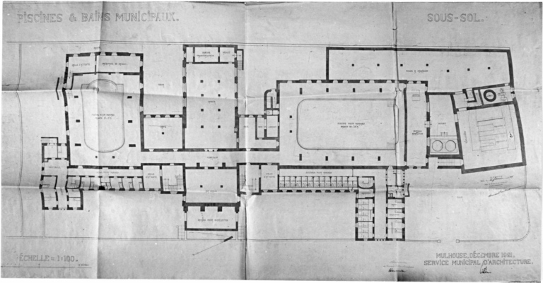 Plan du sous-sol de la piscine et des bains municipaux.