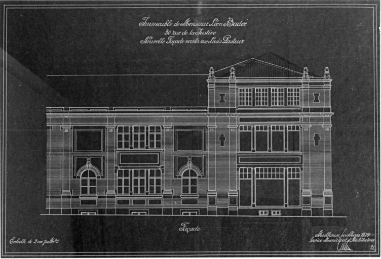 Imprimerie Bader, 30 rue de la Justice. Elévation sur la rue Louis-Pasteur.