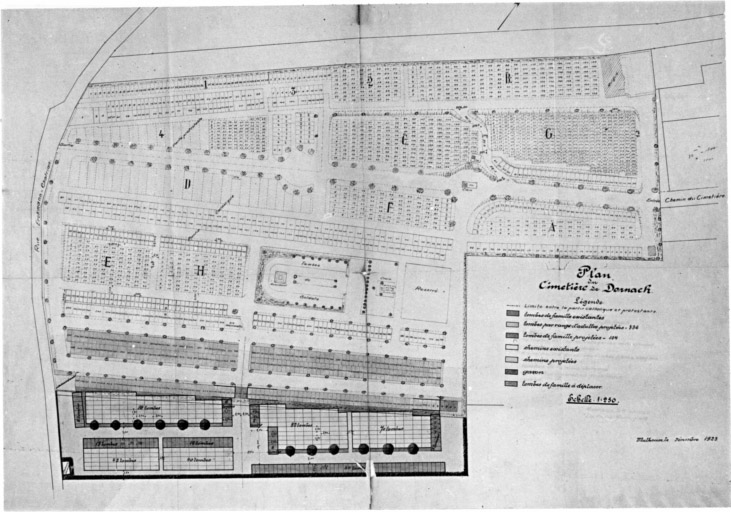 Agrandissement du cimetière de Dornach : plan relatif à la disposition des nouvelles tombes.