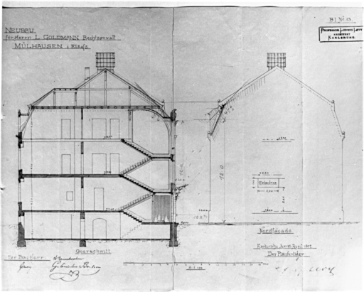 Coupe transversale et façade nord.