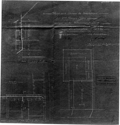 Plan de situation, coupe et plan partiel au premier et deuxième étage.