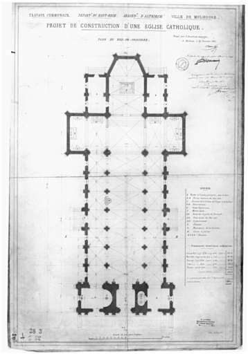 Projet de construction d'une église catholique. Plan du rez-de-chaussée. Projet non exécuté.