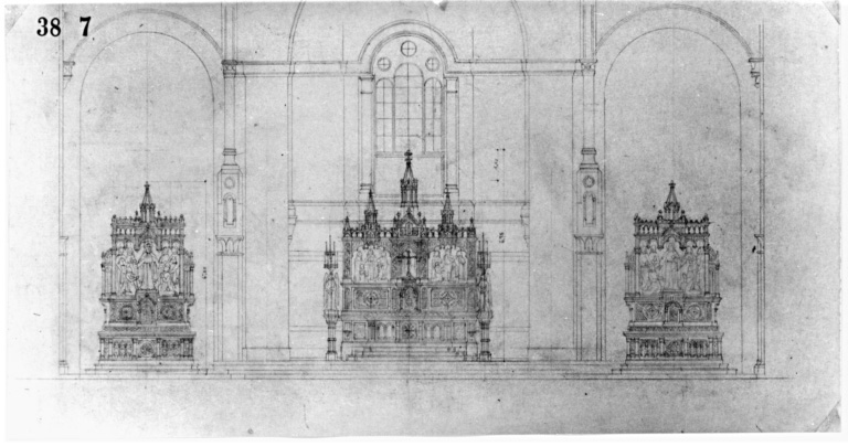 3 autels, 3 retables (maître-autel et autels secondaires de l'Immaculée Conception et du Sacré-Coeur)