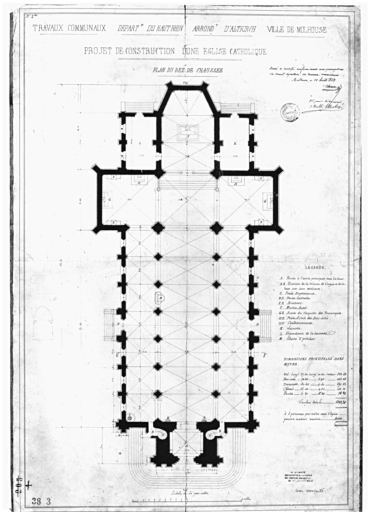 Projet de construction d'une église catholique. Plan du rez-de-chaussée. Projet non exécuté.