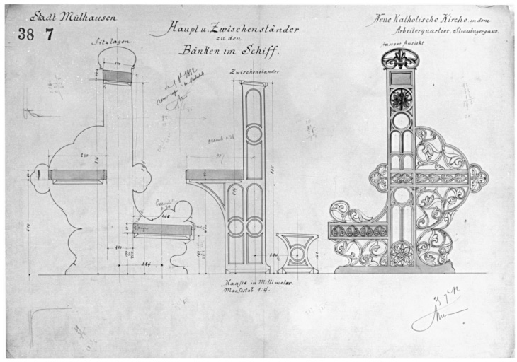 Vue des jouées principales et intermédiaires. Bancs détruits.